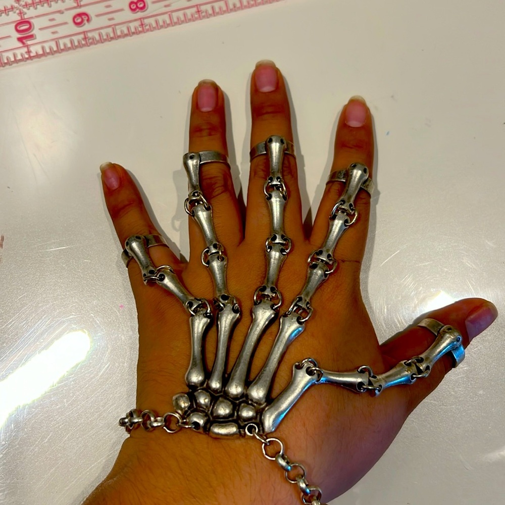 A skeleton bracelet with rings